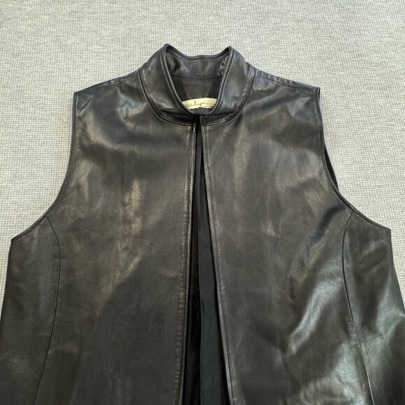 Sibylle Lyn Womens Black Leather Vest Mock Neck Lined Custom Size Spec Biker - Picture 6 of 11